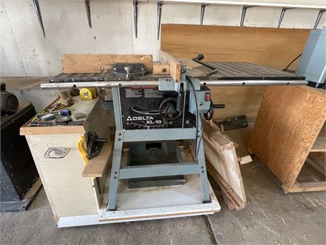 Dunkle Auction Services - DELTA XL-10 Table Saw On Stand With Cabinet ...